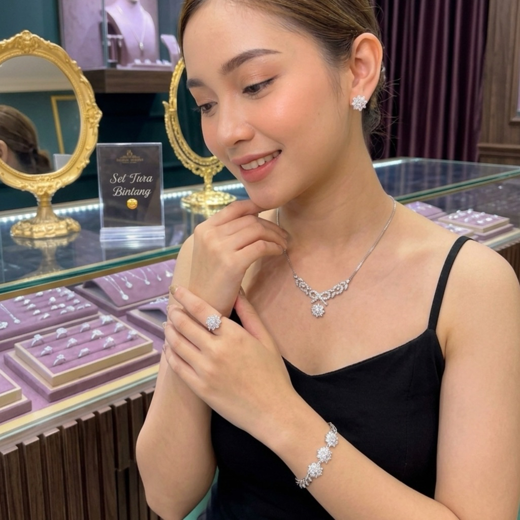 Xuping88 Set Kalung, cincin,anting Motif Tura motif pita  Wanita Titanium Antikarat lapis emas -VIVI