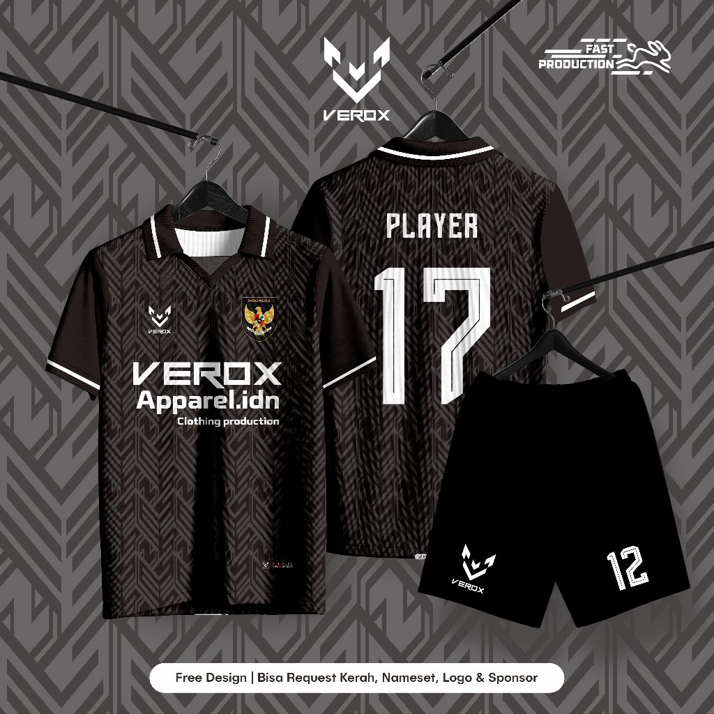 Jersey Bola futsal full Printing Hitam Kerah Retro ~ Free custom Design 25003