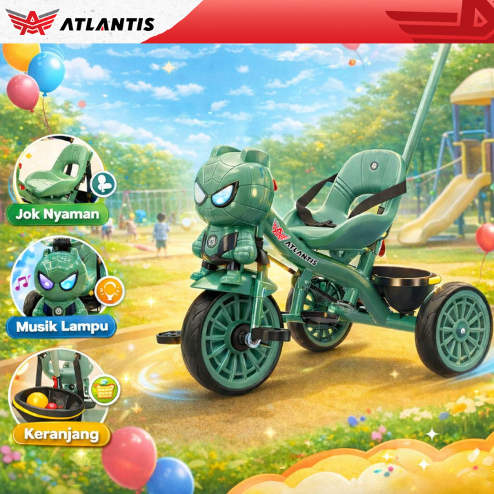 Sepeda Anak Roda 3 / Sepeda Anak / Sepeda Tricycle Atlantis Model Laba-Laba + Tongkat / Sepeda Atlan