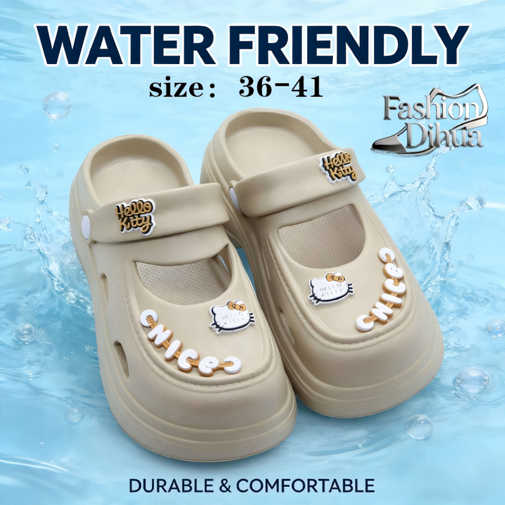 COFFEE Sandal Wanita Clog Wedges Jelly Karet 36-41 Anti Selip Korean Style Lucu Tutup Depan Selop Sl