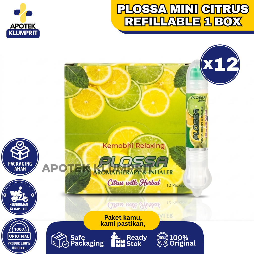 1 Box Paket Usaha Super Hemat Plossa Mini Citrus Refillable 4 Ml Isi 12 Pcs Minyak Angin Aromatherap