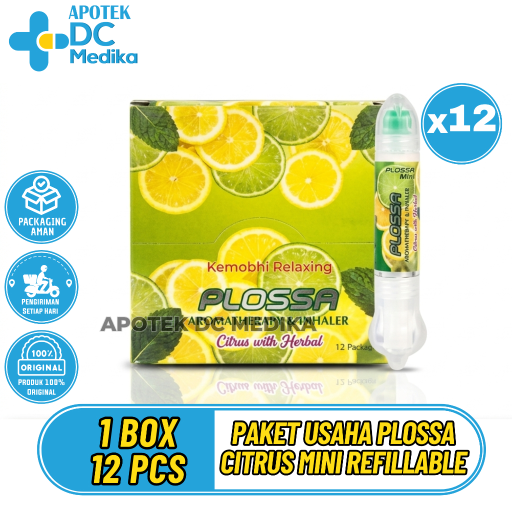 1 Box Paket Usaha Super Hemat Plossa Mini Citrus Refillable 4 Ml Isi 12 Pcs Minyak Angin Aromatherap