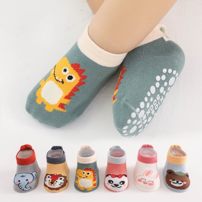 ZBH Kaos Kaki Bayi Anti Slip Pendek Motif Hewan Kaos Kaki Anak Perempuan Laki Laki Polos Lucu Baby S