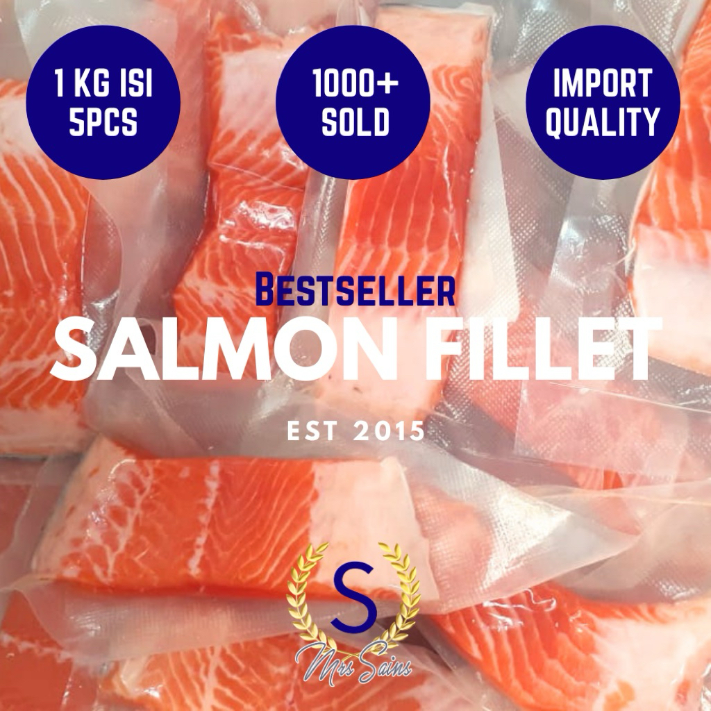 SALMON Fresh Salmon Fillet Sashimi Grade Atlantic, Salmon Segar 1 kg isi 5 Pcs Atlantic Salmo Salar