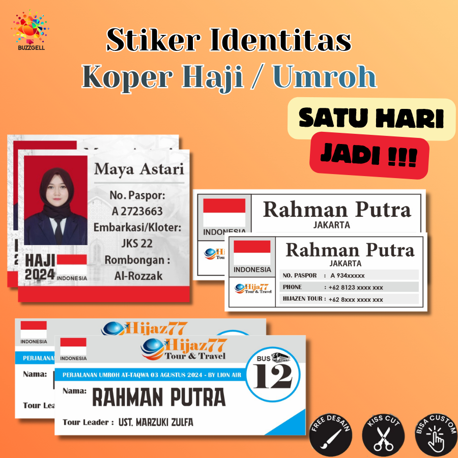 Buzzgell Cetak Sticker Identitas Koper Haji Umroh Bisa Pakai Foto  dan Nama Bahan Vinyl Anti Air