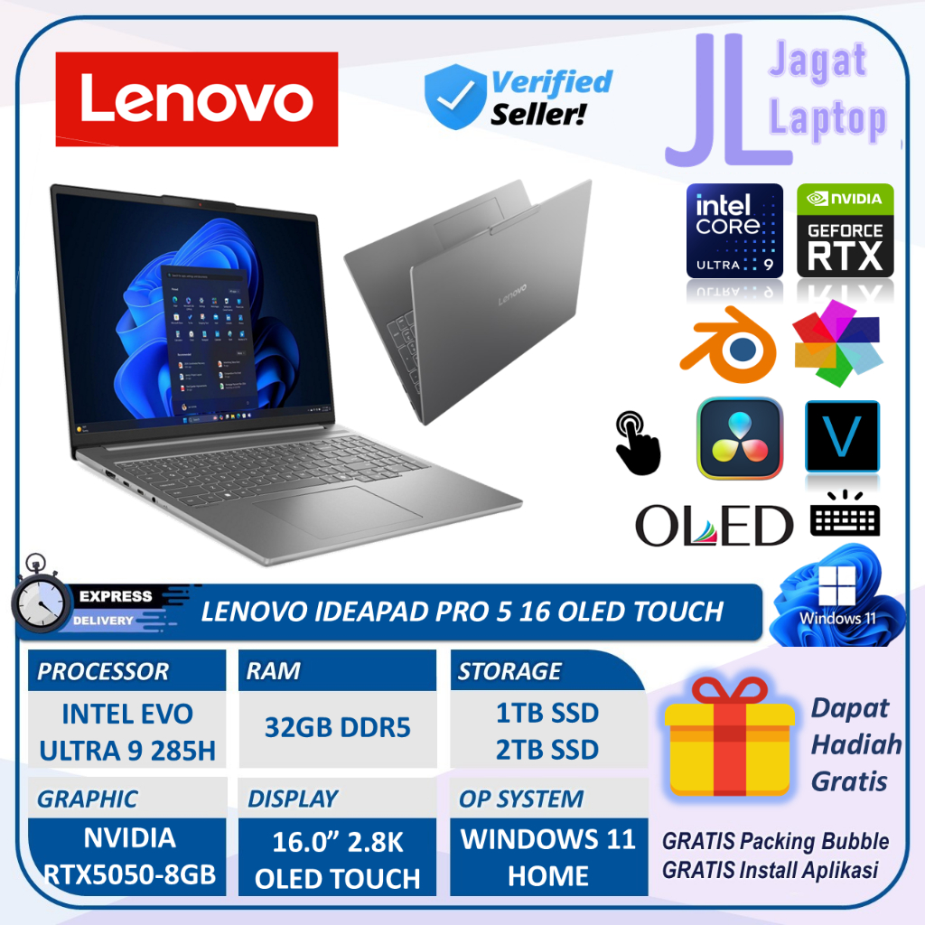 Lenovo Ideapad Pro 5 16 Intel Ultra 9 285H RTX5050 Ram 32GB 2TB SSD 16 Inch 2.8K OLED Touchscreen