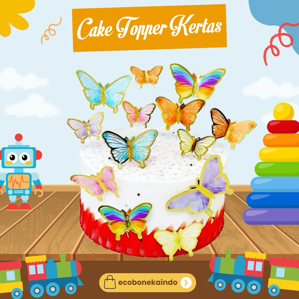 Cake topper birthday butterfly kupu kupu hiasan kue cup tart topper kupu kupu potongan set topper ec