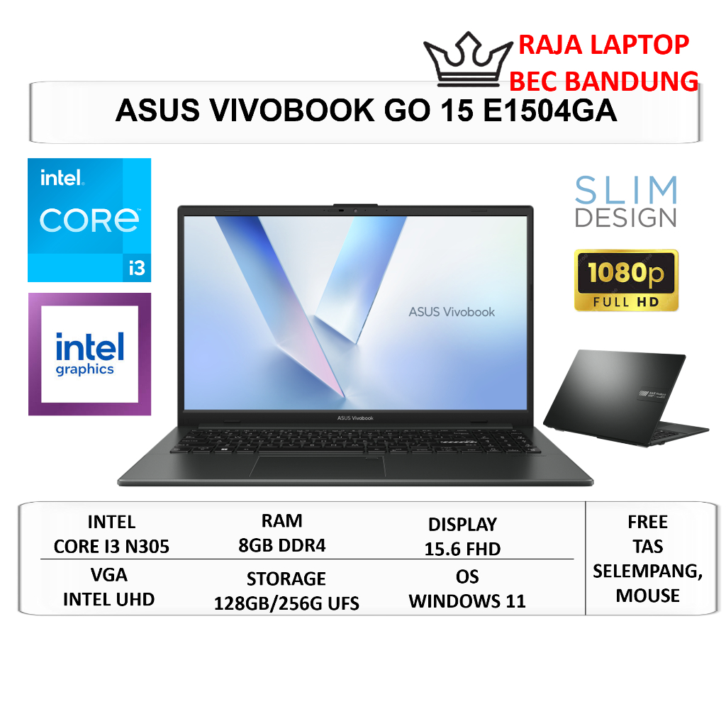 Laptop Asus Vivobook 15 Intel Core I3 N305 Ram 8GB 256GB 15.6" FHD Windows 11 Home
