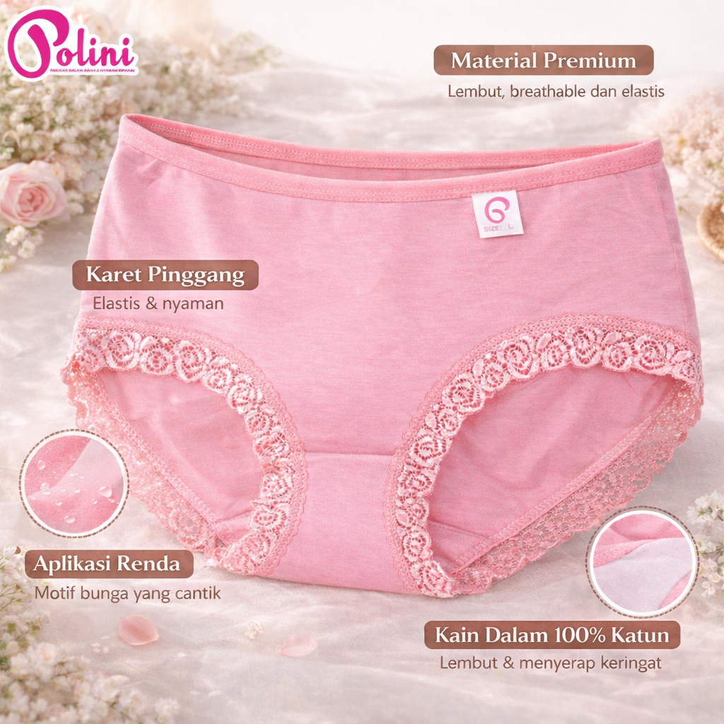 POLINI Celana Dalam Wanita List Renda CD Wanita High Quality 3988