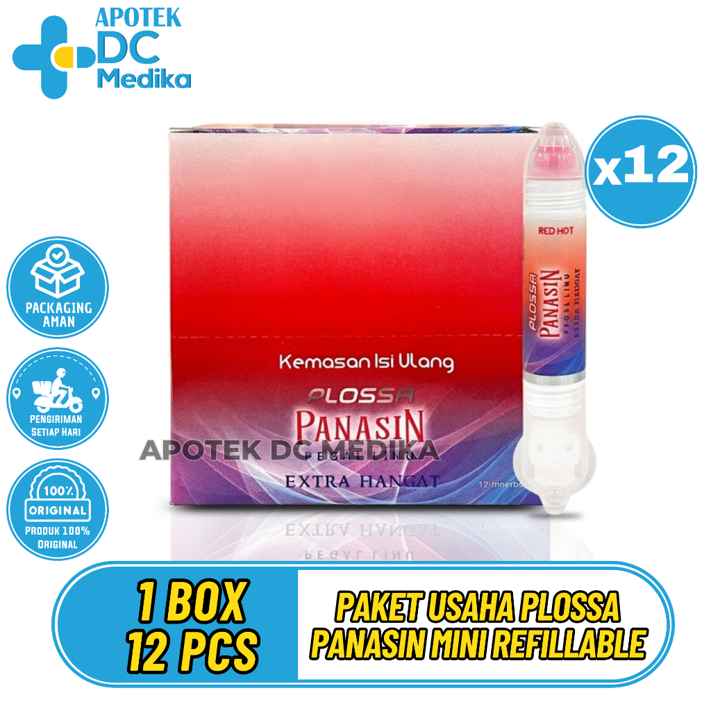 1 Box Paket Usaha Super Hemat Plossa Mini Red Hot Panasin Refillable 4 Ml Isi 12 Pcs Minyak Angin Ar