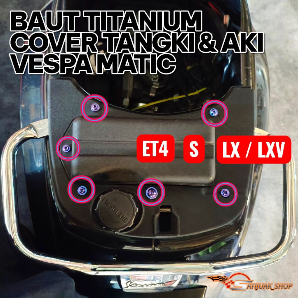 BAUT TITANIUM VESPA MATIC BAUT COVER AKI / COVER TANGKI BENSIN VESPA MATIC ET4 S LXV LX