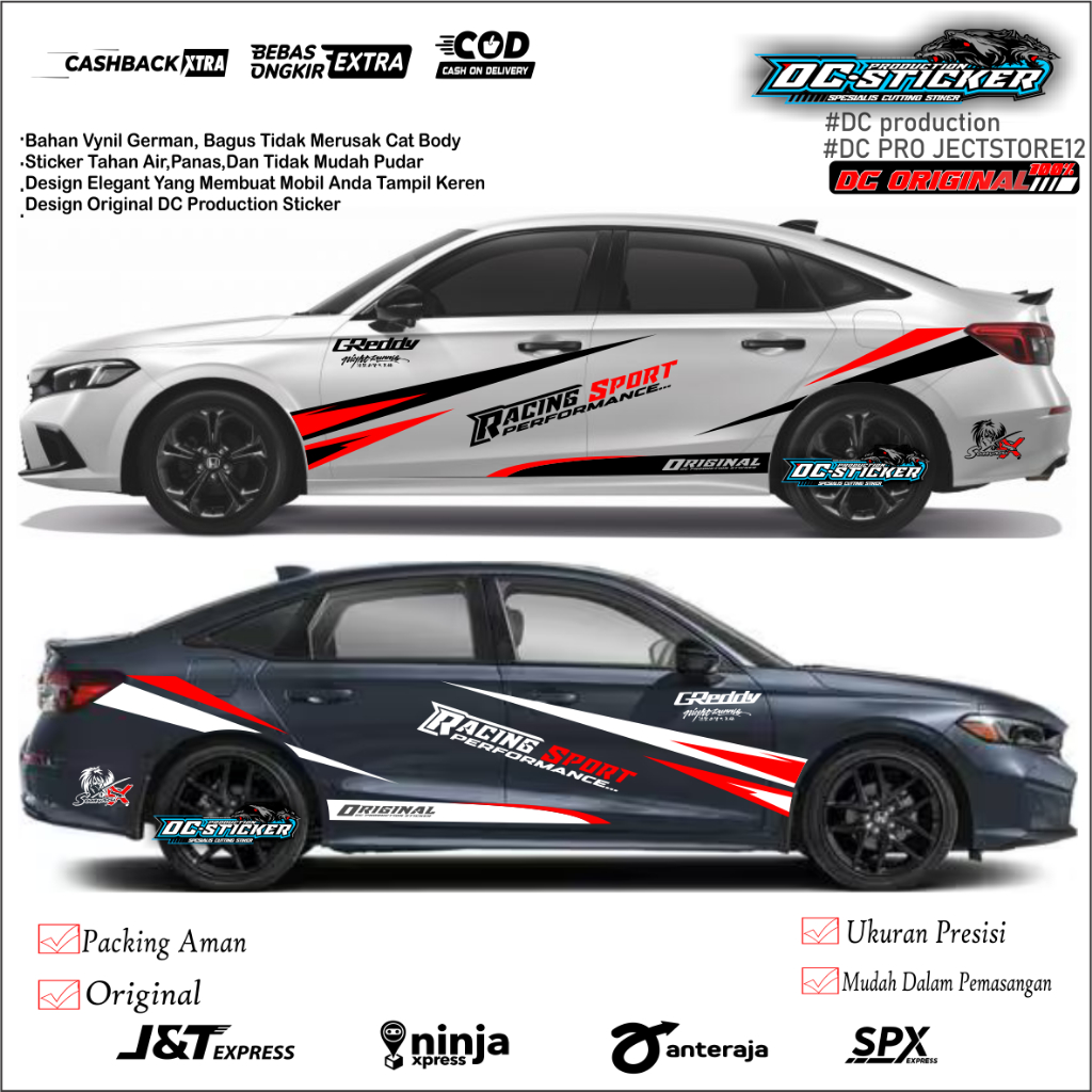 Stiker Cuting Racing Sport Stiker Mobil Sedan City Vios Corolla Camry Stiker Keren