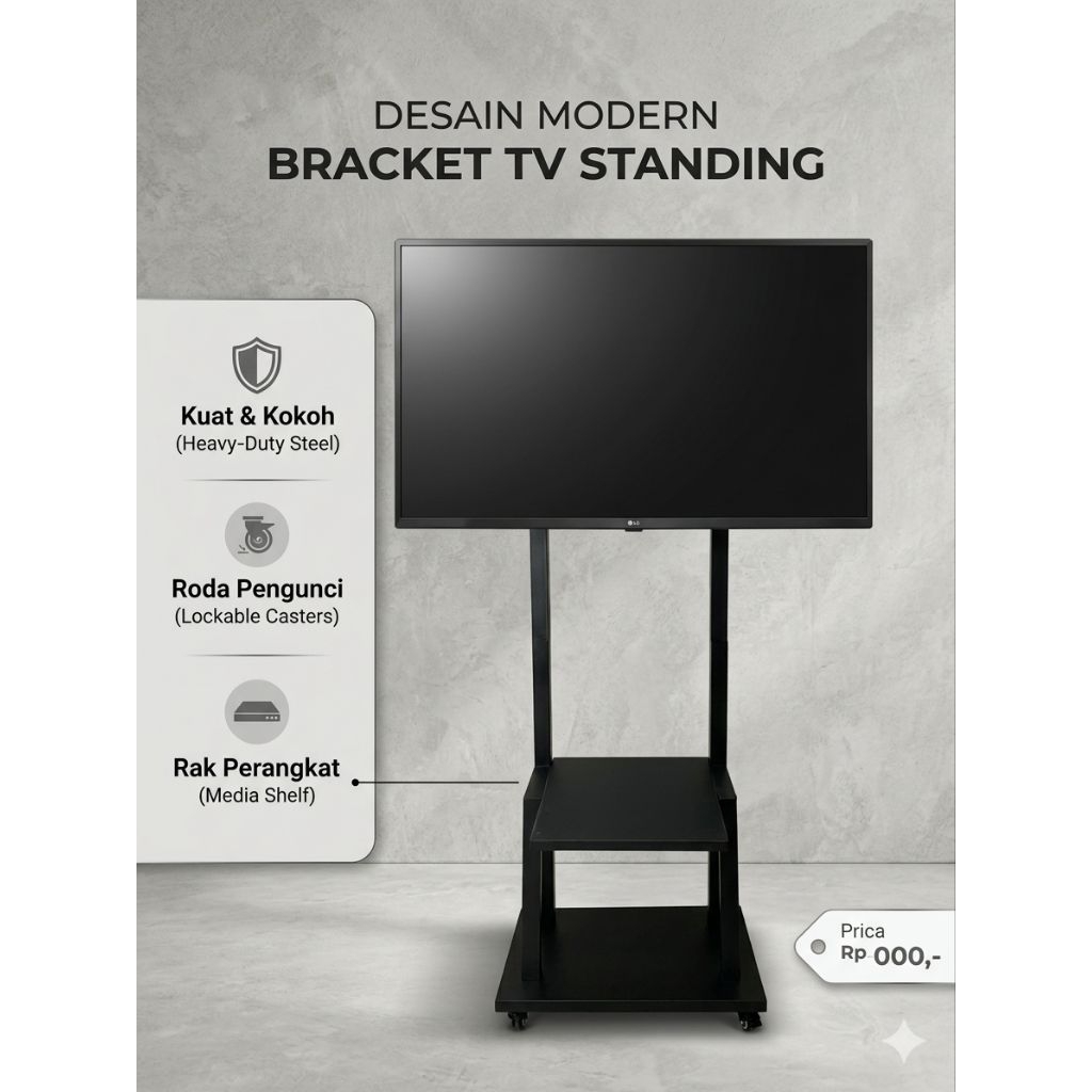 BRACKET STANDING TV BERDIRI/BRACKET STANDING RODA UKURAN TV 32 SAMPAI 65 INCH