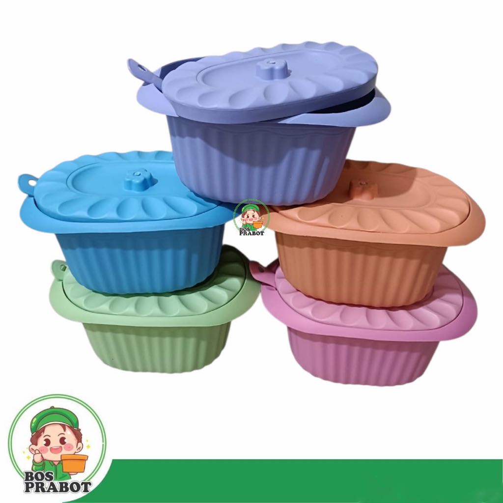 MANGKOK SAYUR | MANGKOK PLASTIK OVAL DENGAN TUTUP DAN SENDOK | BASI SAYUR PLASTIK CANTIK