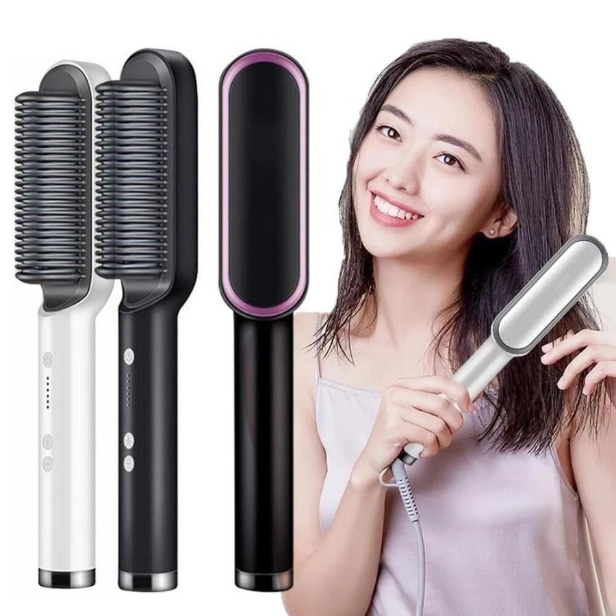 Catok Sisir Pelurus Rambut Hair Straightener Curler 2 in 1 / Catok Sisir Pelurus Rambut