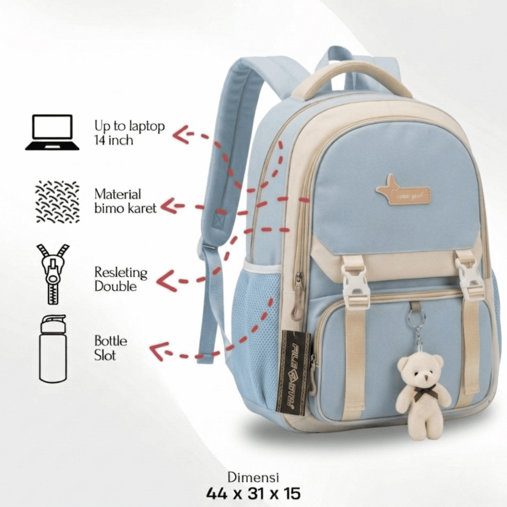 Tas ransel wanita kekinian aesthetic backpack korea stylish premium polos enzo gold tas sekolah cewe