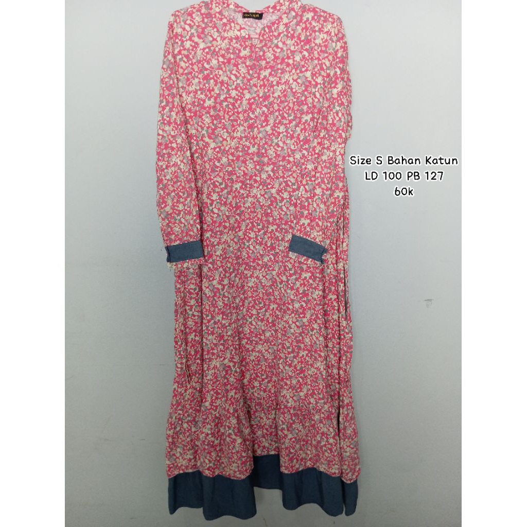 Preloved Gamis Dress Muslim Muslimah Wanita Pink Flower Bunga