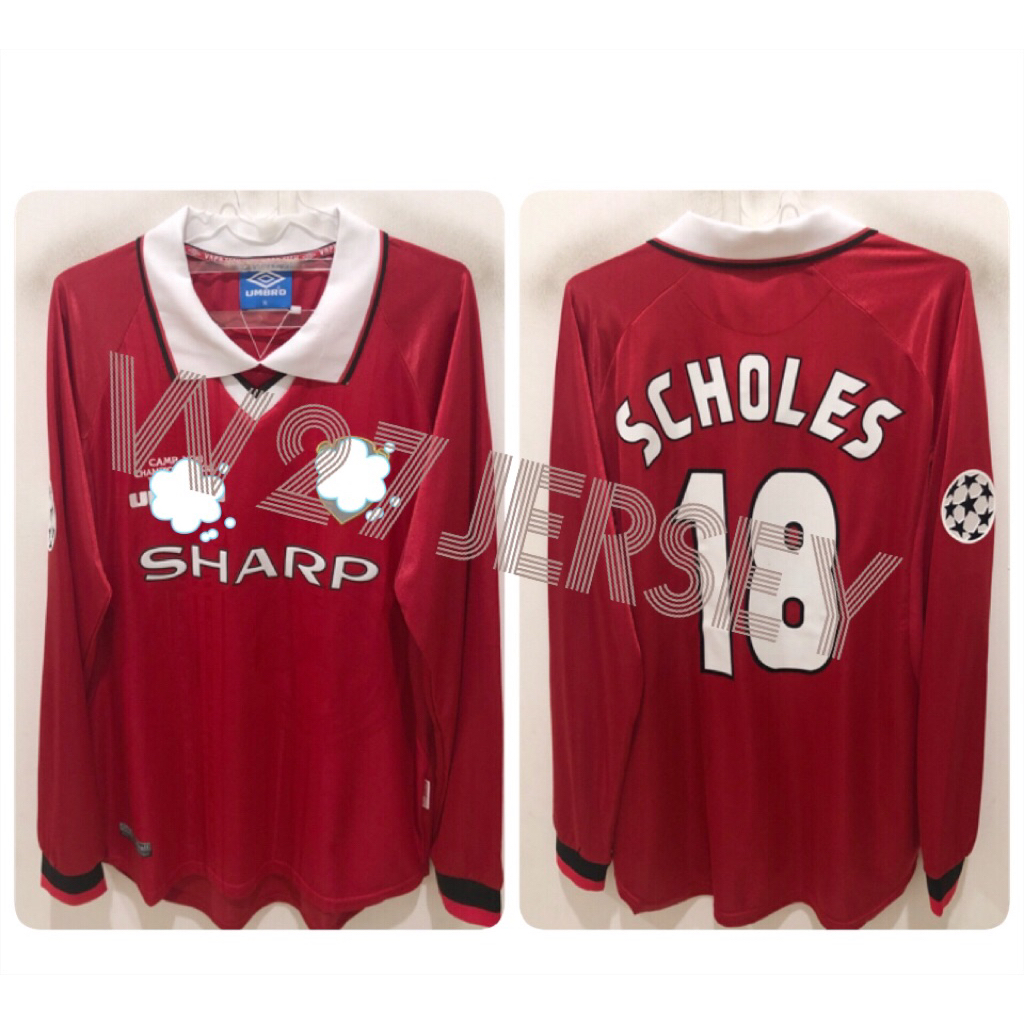 JERSEY RETRO - IVU HOME LONGSLEEVE FINAL CAMP NOU 1999 name player Scholes + Patch UCL