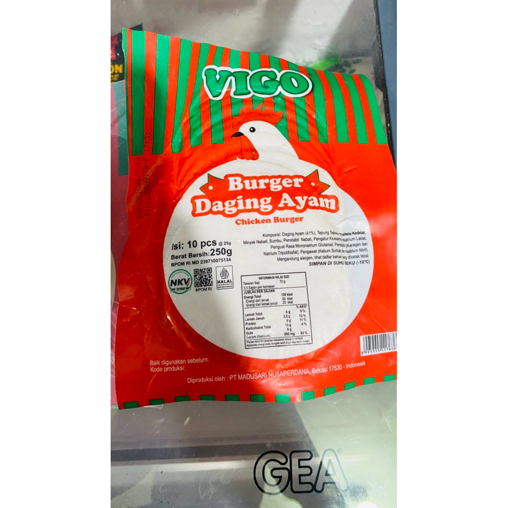 vigo chicken burger isi 10 slice- daging burger ayam