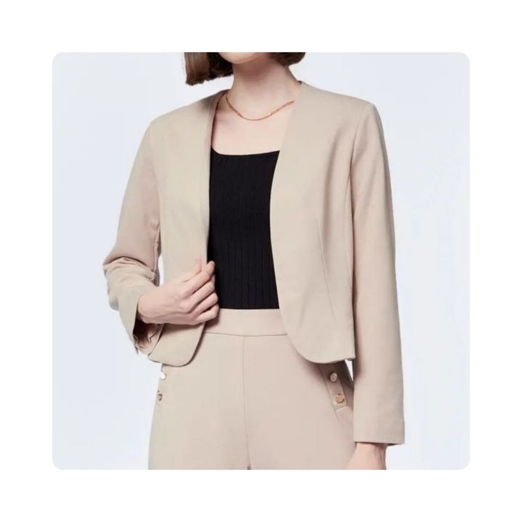 [Preloved] Blazer Executive Lengan Panjang, Blazer Wanita Tanpa Kerah Warna Khaki