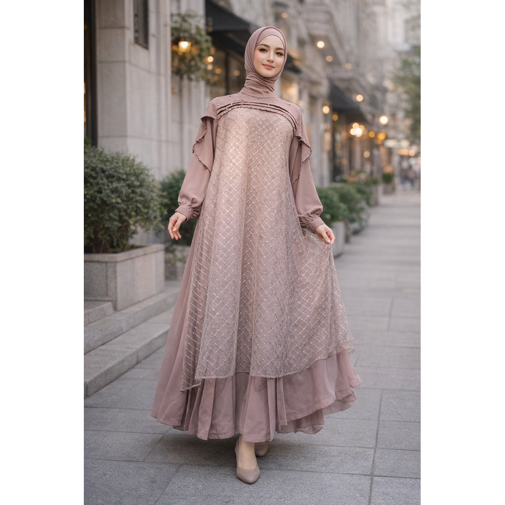 Naura Dress / Gamis pink luxury by Naura / Dress Naura premium / Gamis mewah Naura / Naura Pink