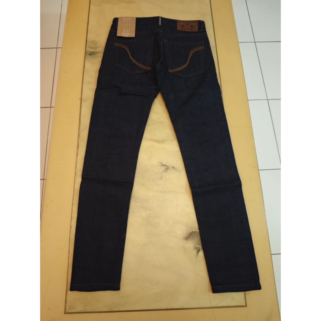 Celana Panjang Jeans Pria Cowo Spyderbilt Original Evo Denim Lab Biru Navy Blue Slimfit Medium Waist