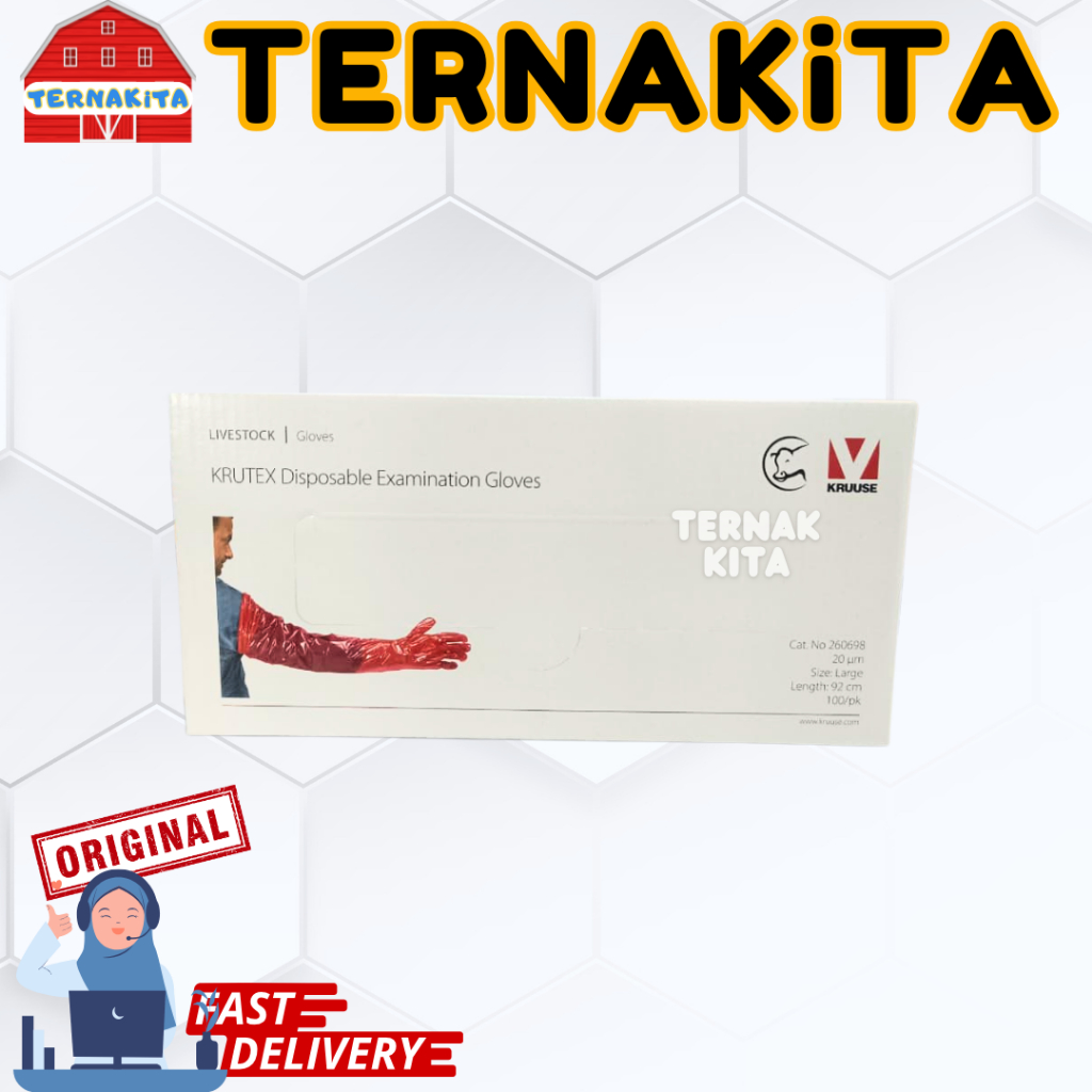 GLOVE IB KRUUSE IMPORT 5 JARI 100 Biji - Sarung Plastik Inseminasi Buatan Palpasi Rectal AI