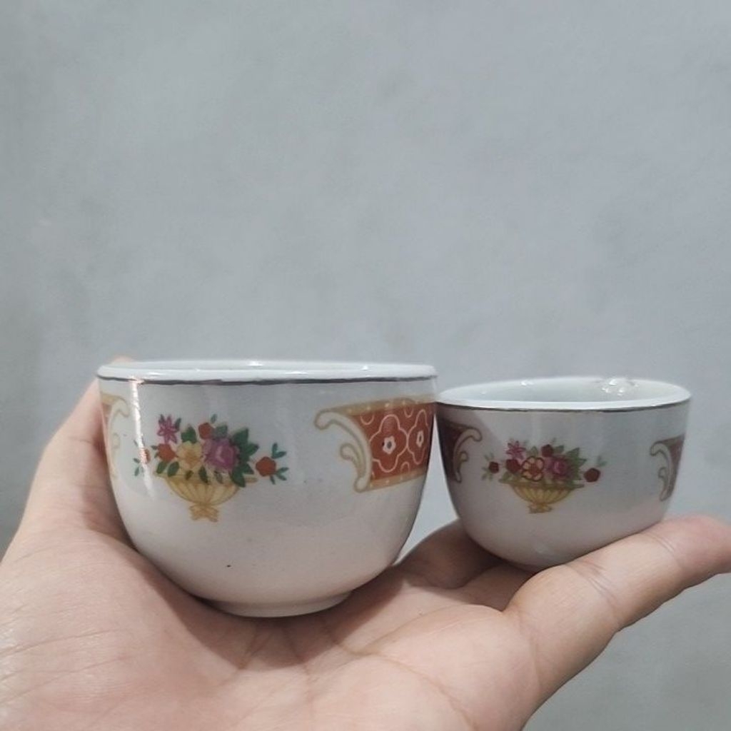 sloki keramik bunga Jm 6,2cm dan 4,5cm mangkok teh tea cup keramik sloki