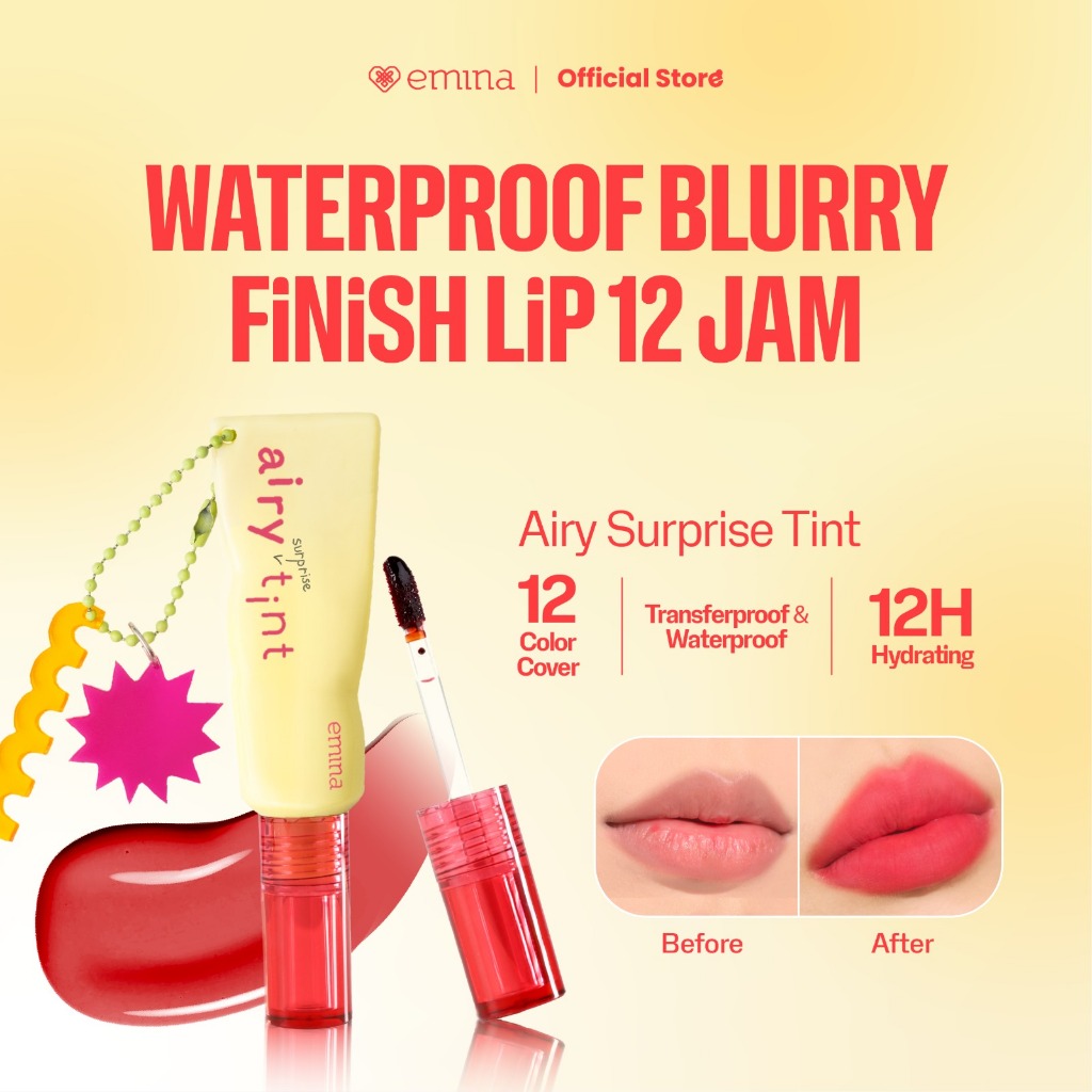 Emina Airy Surprise Tint 3g + Keychain - Lip Tint Viral Ringan Water Based, Tahan Lama Waterproof Tr
