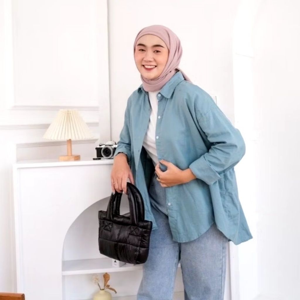 Kemeja Wanita Oversize Linen Olivia Shirt Jumbo Premium