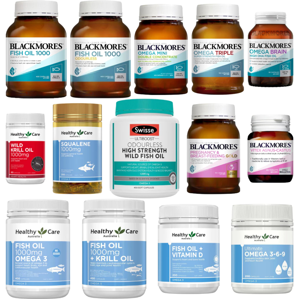 Healthy Care Fish Oil 1000mg 400 Capsules Omega 3 6 9 200 Wild Krill 60 Vitamin D 369 Squalene 1000m