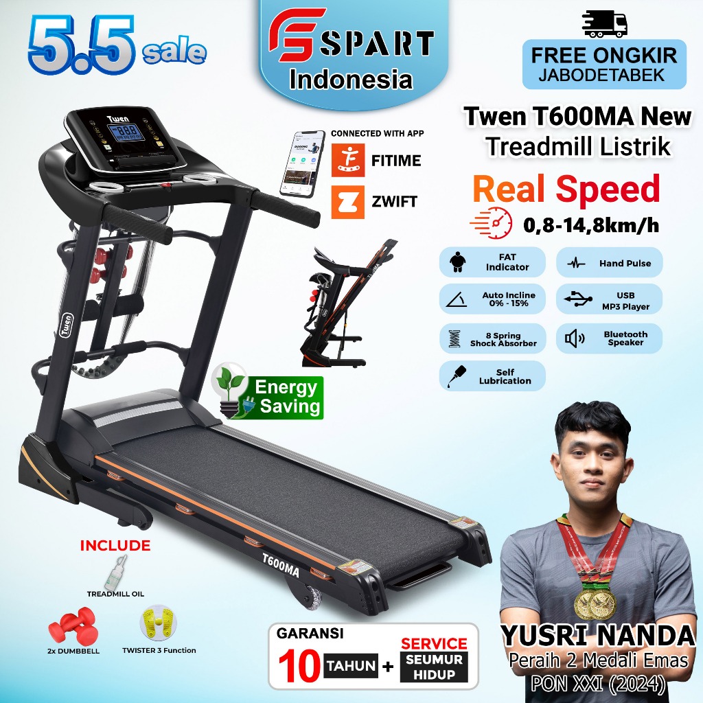 TWEN T600M T600MA series Treadmill Portable / Treadmill Electric Low Watt / Treadmill Elektrik Alat 