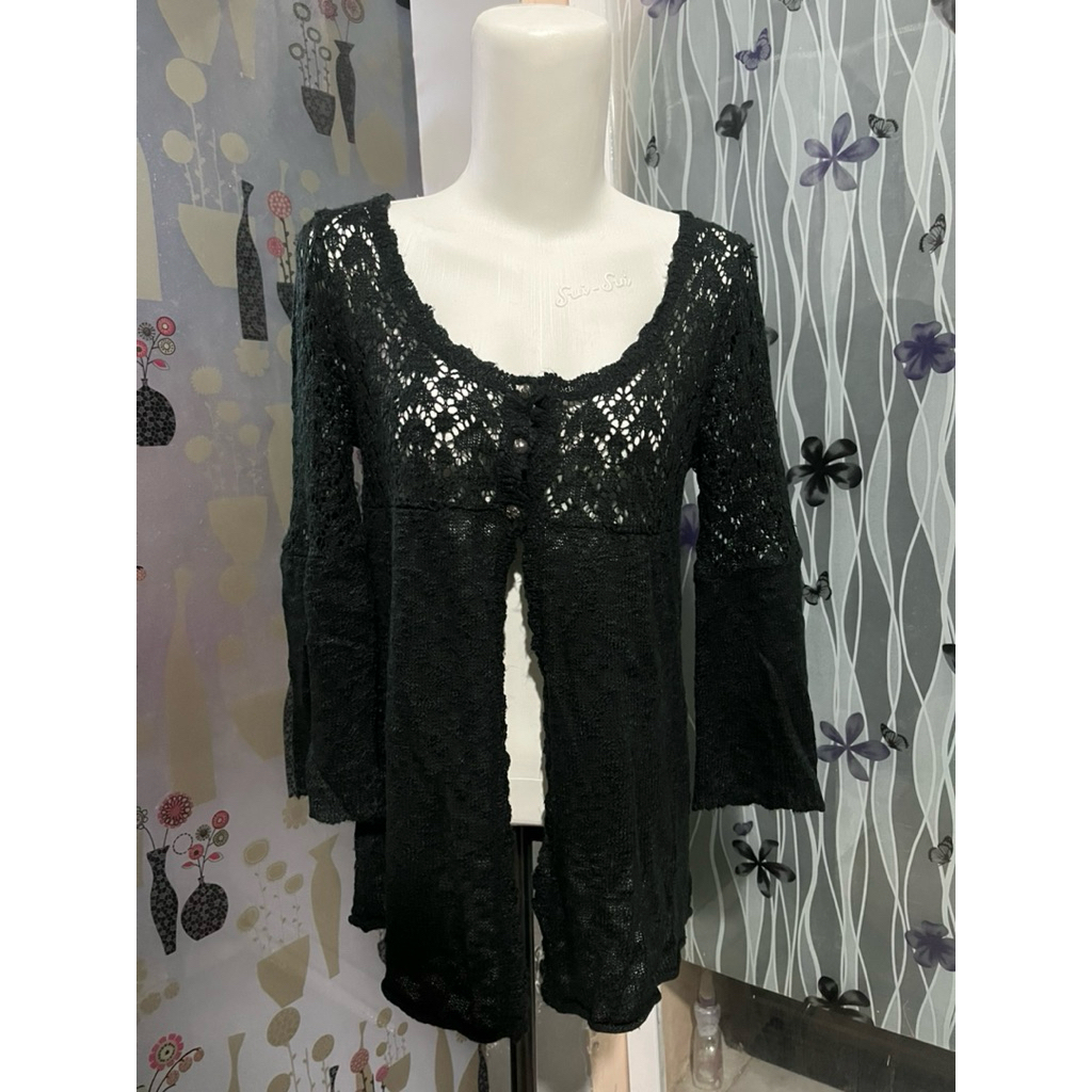 Cardigan Hitam Motif | Clef De Sol