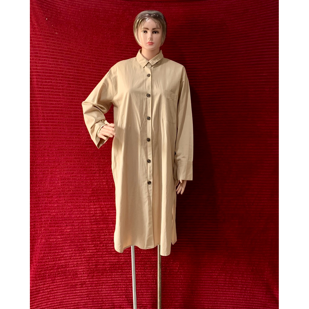 DRESS KEMEJA WANITA CASUAL MEWAH | TUNIK WANITA CANTIK KEKINIAN | LENGAN PANJANG KANCING DEPAN ASIME