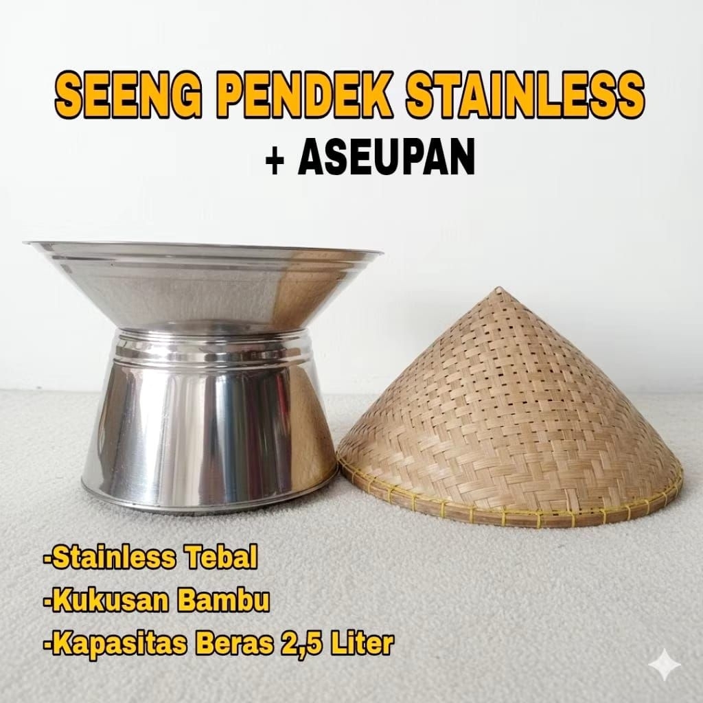 DANDANG KUKUS / Seeng pendek Stainless Tebal + Kukusan Bambu