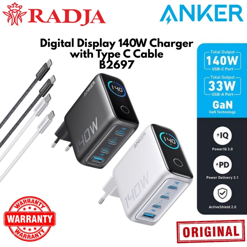 Anker B2697 Charger Digital Display 140W Charger with Type C Cable