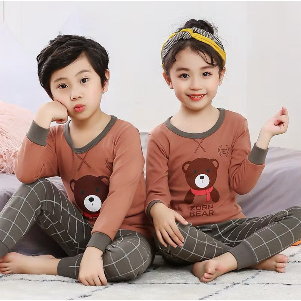 Baju Tidur Setelan Piyama Anak Cowok Anak Cewek lucu ala korea gambar beruang lucu