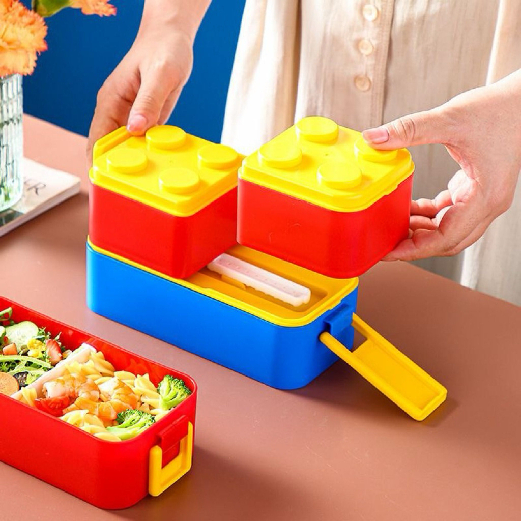 Lunch Box Bekal Makan Kotak Makan Anak Anak Bentuk Lego 3tingkat
