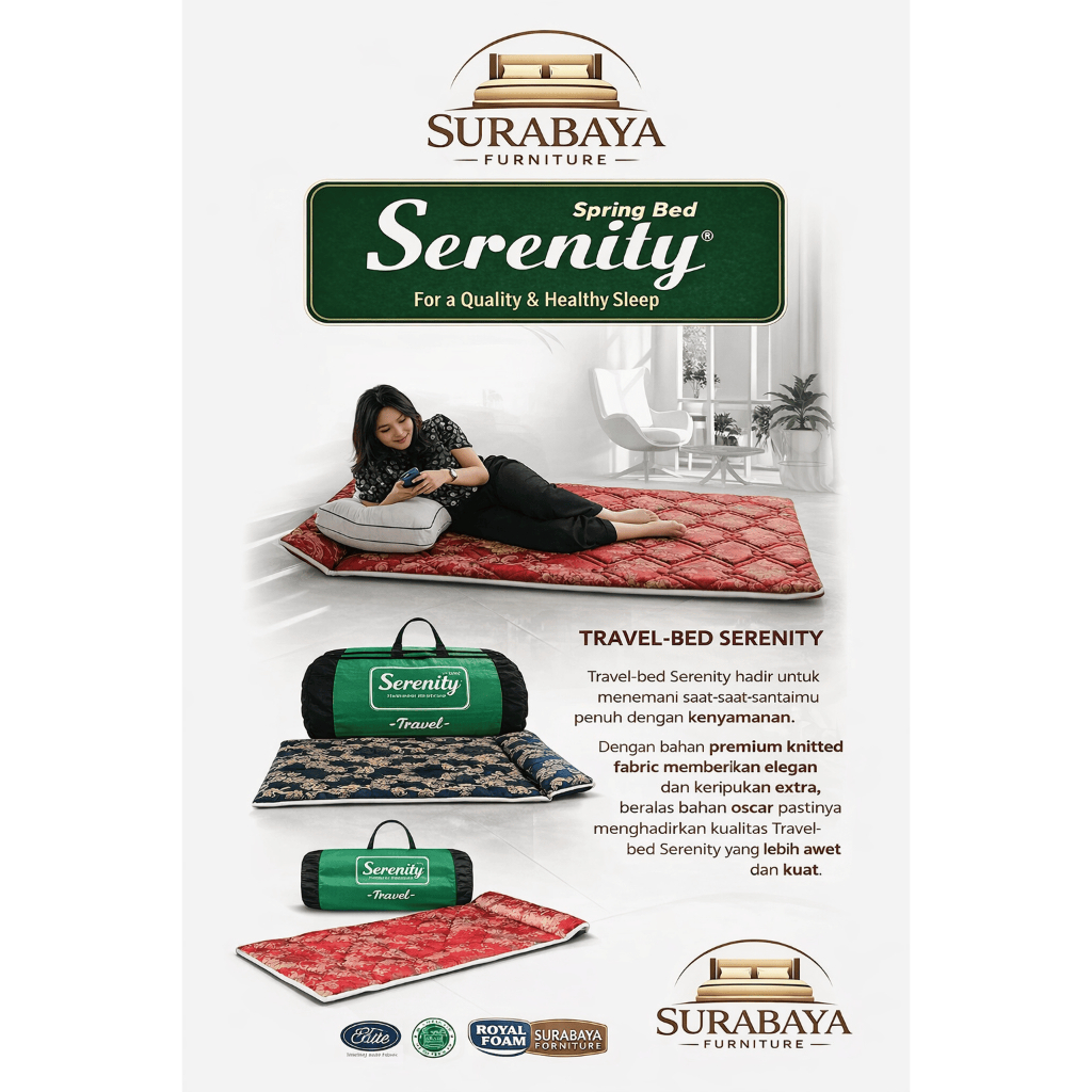 (INSTAN) Serenity Travel Bed – Kasur Lantai Tebal Empuk Lipat 1&2 Orang | Kasur Bisa Lipat Anti Kemp