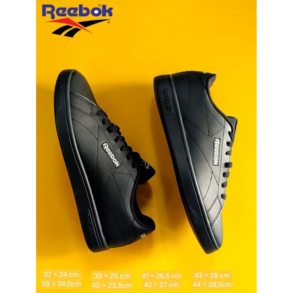 sepatu sekolah sneaker reebok full black reebok hitam polos