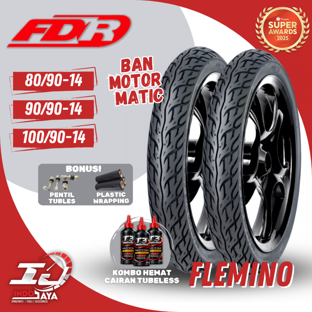 BAN FDR TUBELESS FLEMINO RING 14 / BAN LUAR -14 (80/90-14 - 90/90-14 - 100/90-14) BAN MOTOR MATIC BE