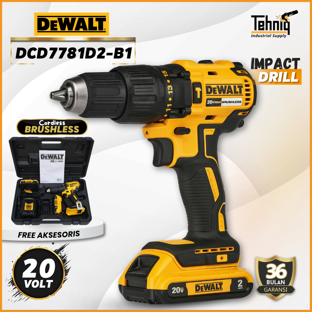 DEWALT DCD7781D2-B1 Cordless Impact Drill 20V Brushless Bor Baterai Mesin Bor Tembok Original Set