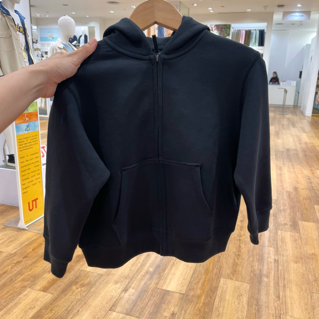 Hoodie Zipper Uniqlo Dry Sweat Kids Black