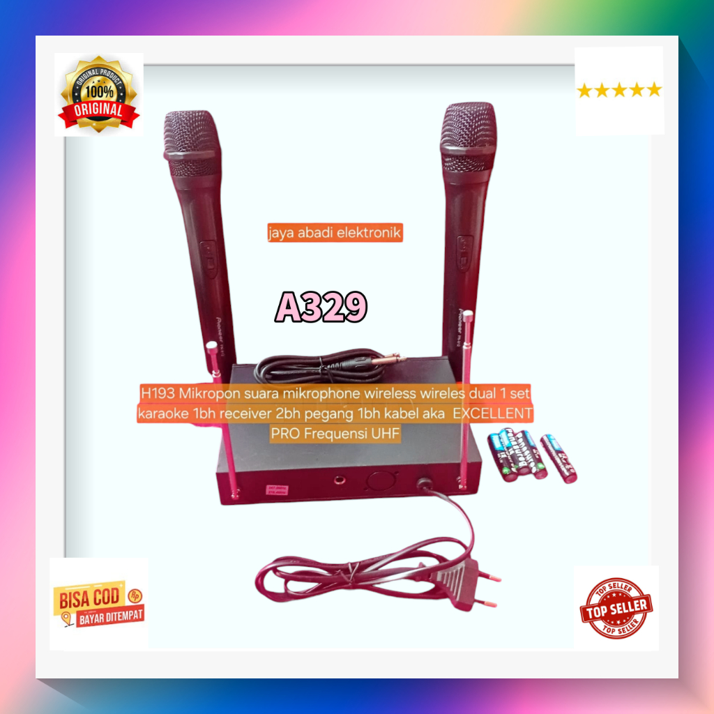 A329 ORIGINAL PIONEER MIC WIRELESS DUAL H193 Mikropon suara mikrophone wireless wireles dual 1 set k