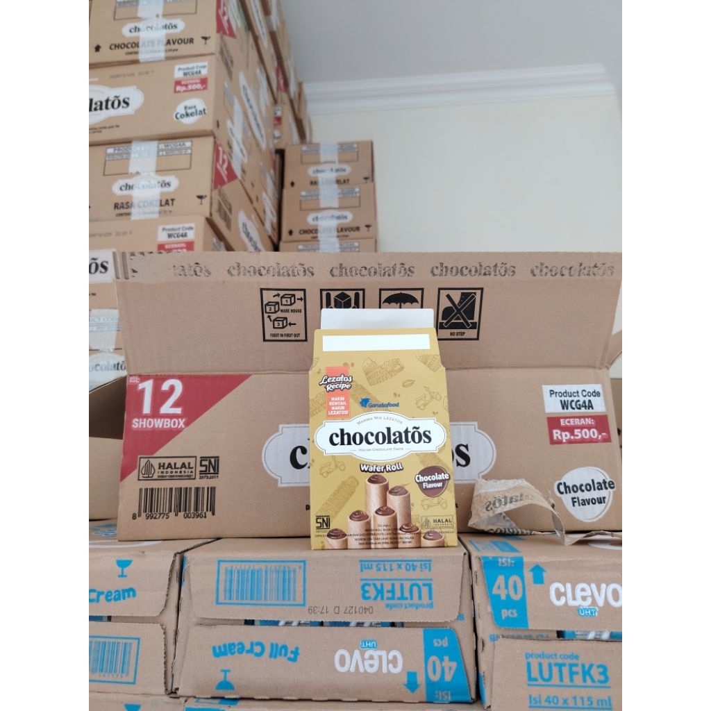 Chocolatos Wafer Roll Coklat Premium 1 Karton isi 12 Pack