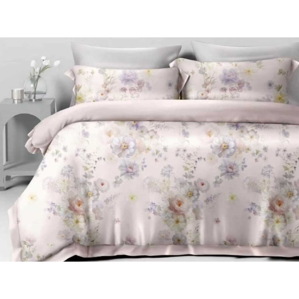 Satu Set Sprei Tanpa Bedcover TenceIBamboo 60s/ TenceI Sutra Organic 60s Bunga Kecil Full Motif