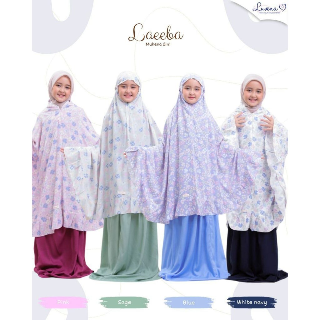 LUVENA - Mukena Leeba Kids (Mukena Anak model 2in 1 Motif mini flower cantik Bahan Katun Rayon halus