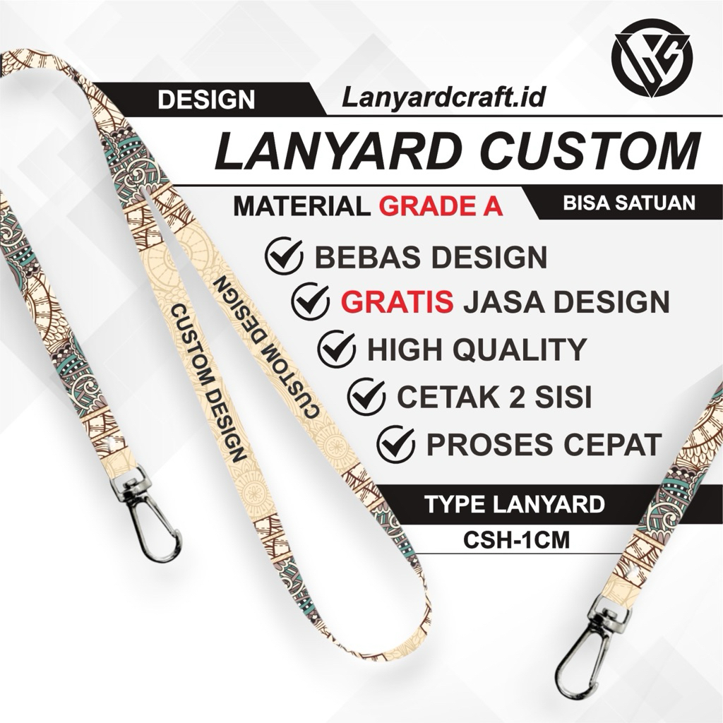[CUSTOM SATUAN] Custom Lanyard Size 1cm Type CSH Lanyard Id Card Printing / Lanyard Custom Desain Sa