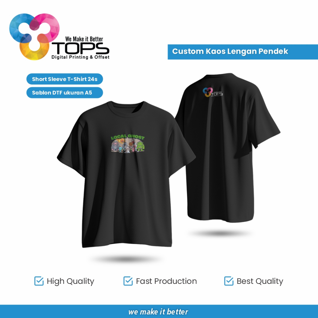 Custom Kaos Lengan Pendek / Short Sleeve T-Shirt 24s - Sablon DTF ukuran A5