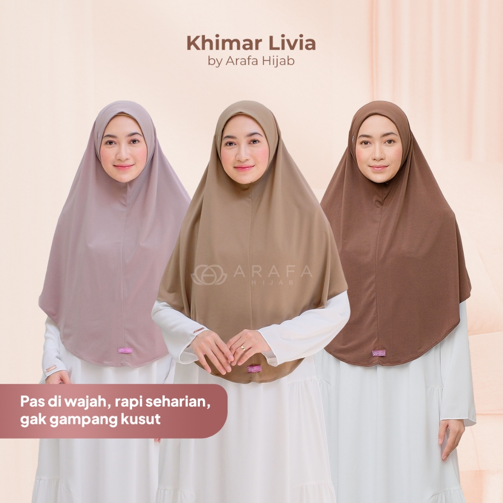 Arafa Hijab - Khimar Livia | Bergo Instan Jersey Premium Kerudung Syari Lebaran Jilbab Non Pet Terba